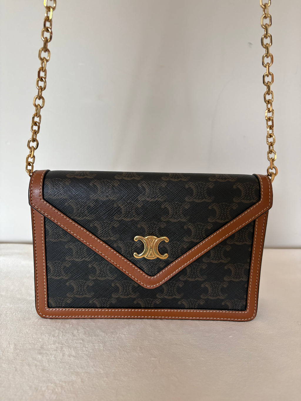 Celine Triomphe Margo PVC & leather Chain Wallet Brown