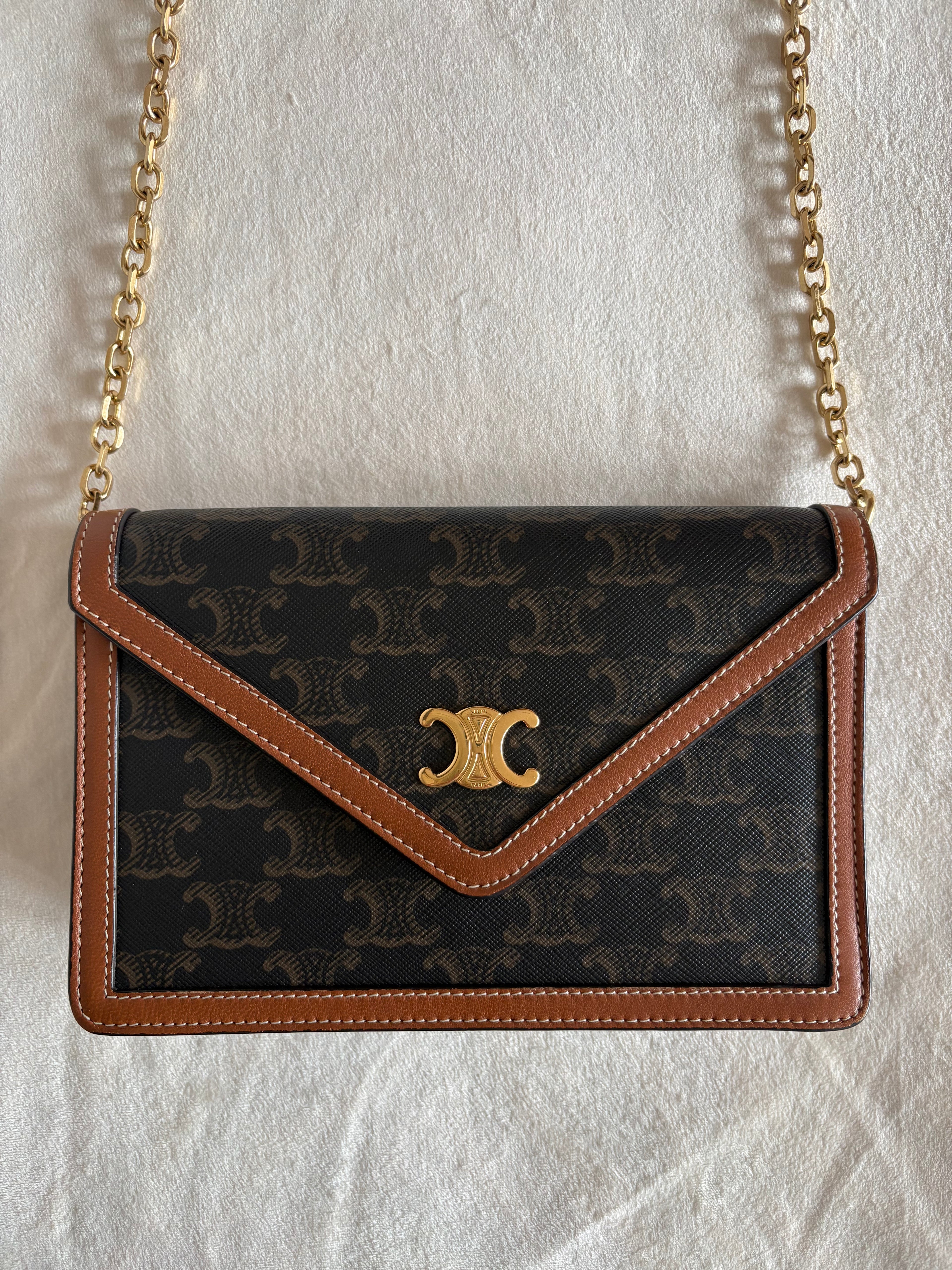 Celine Triomphe Margo PVC & leather Chain Wallet Brown