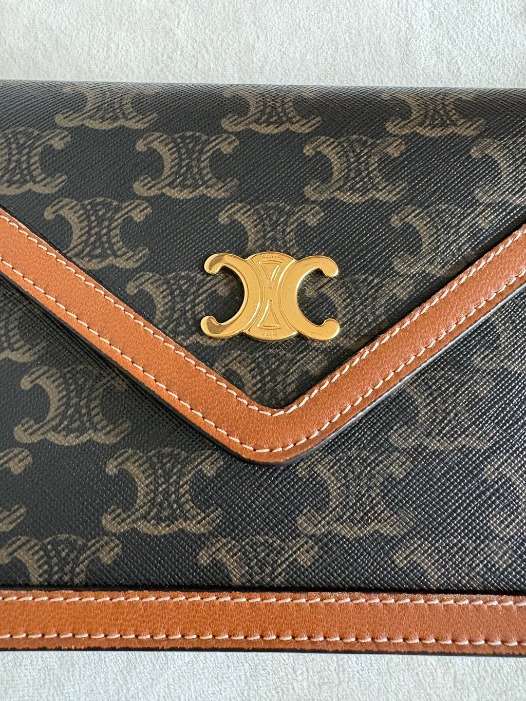 Celine Triomphe Margo PVC & leather Chain Wallet Brown