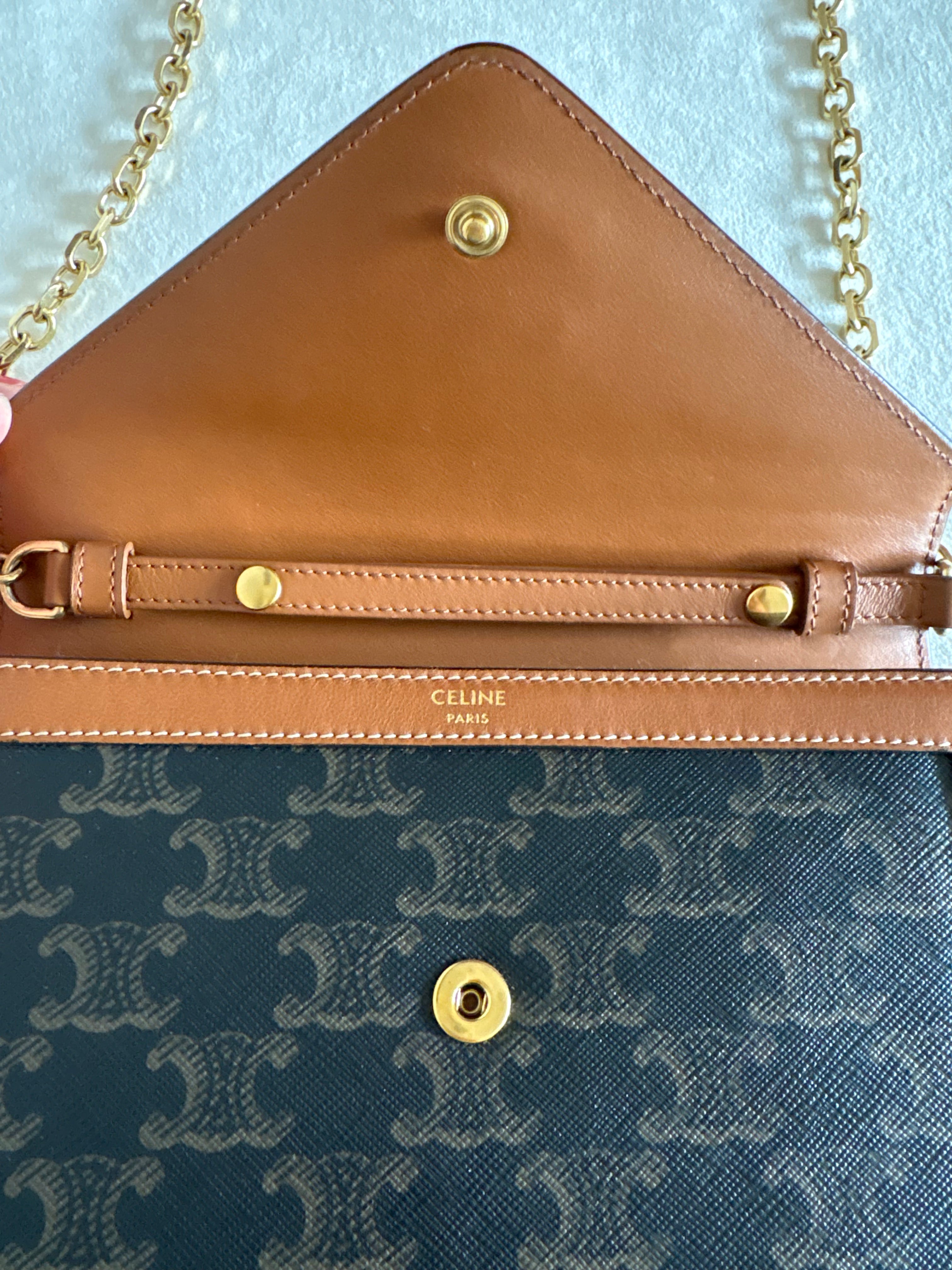 Celine Triomphe Margo PVC & leather Chain Wallet Brown
