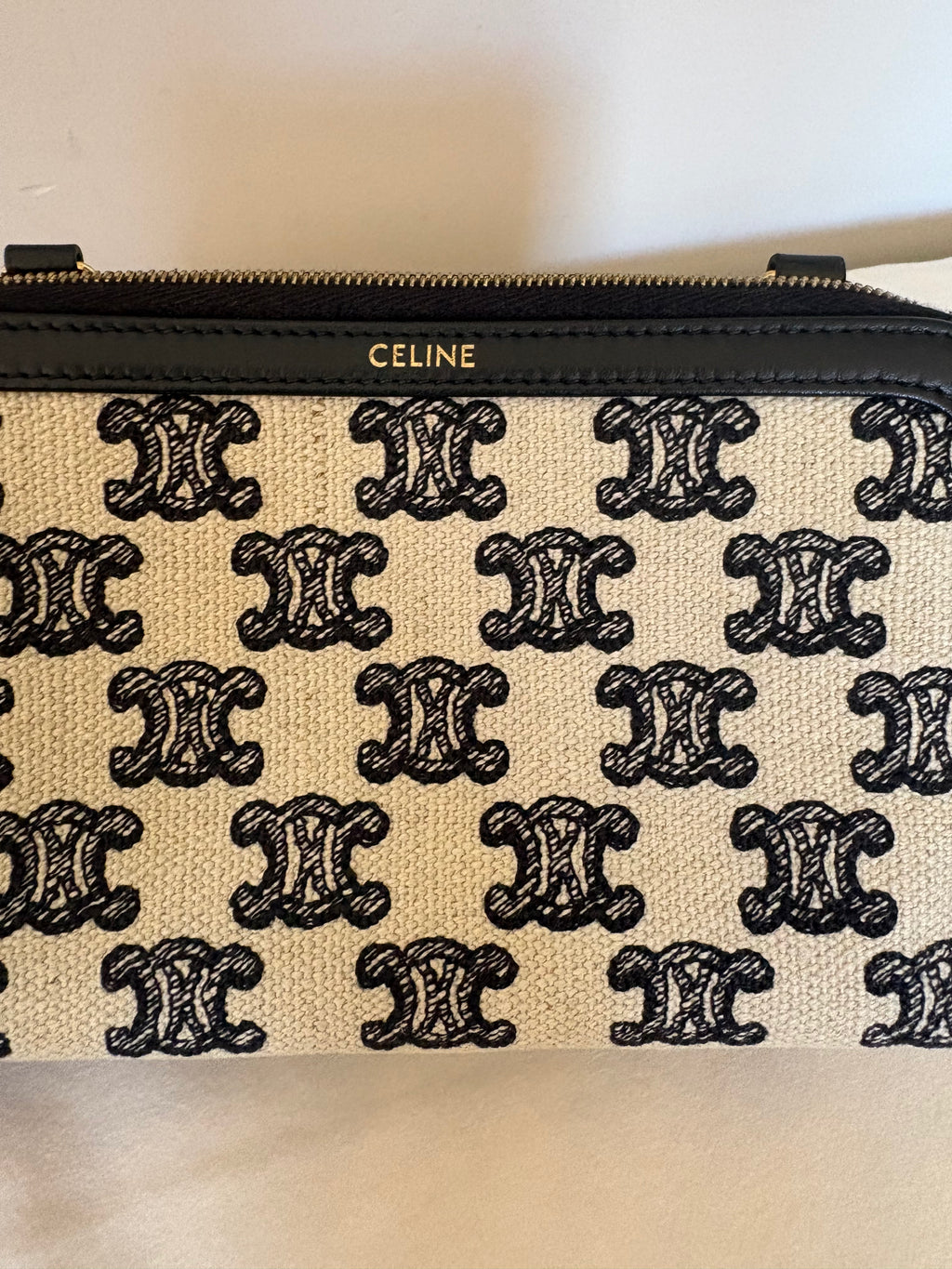 Celine Triomphe Canvas & Leather Chain Shoulder Bag Beige x