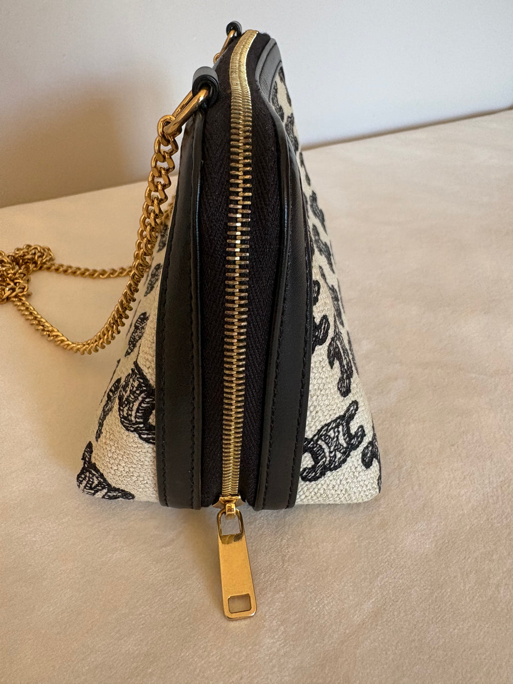 Celine Triomphe Canvas & Leather Chain Shoulder Bag Beige x