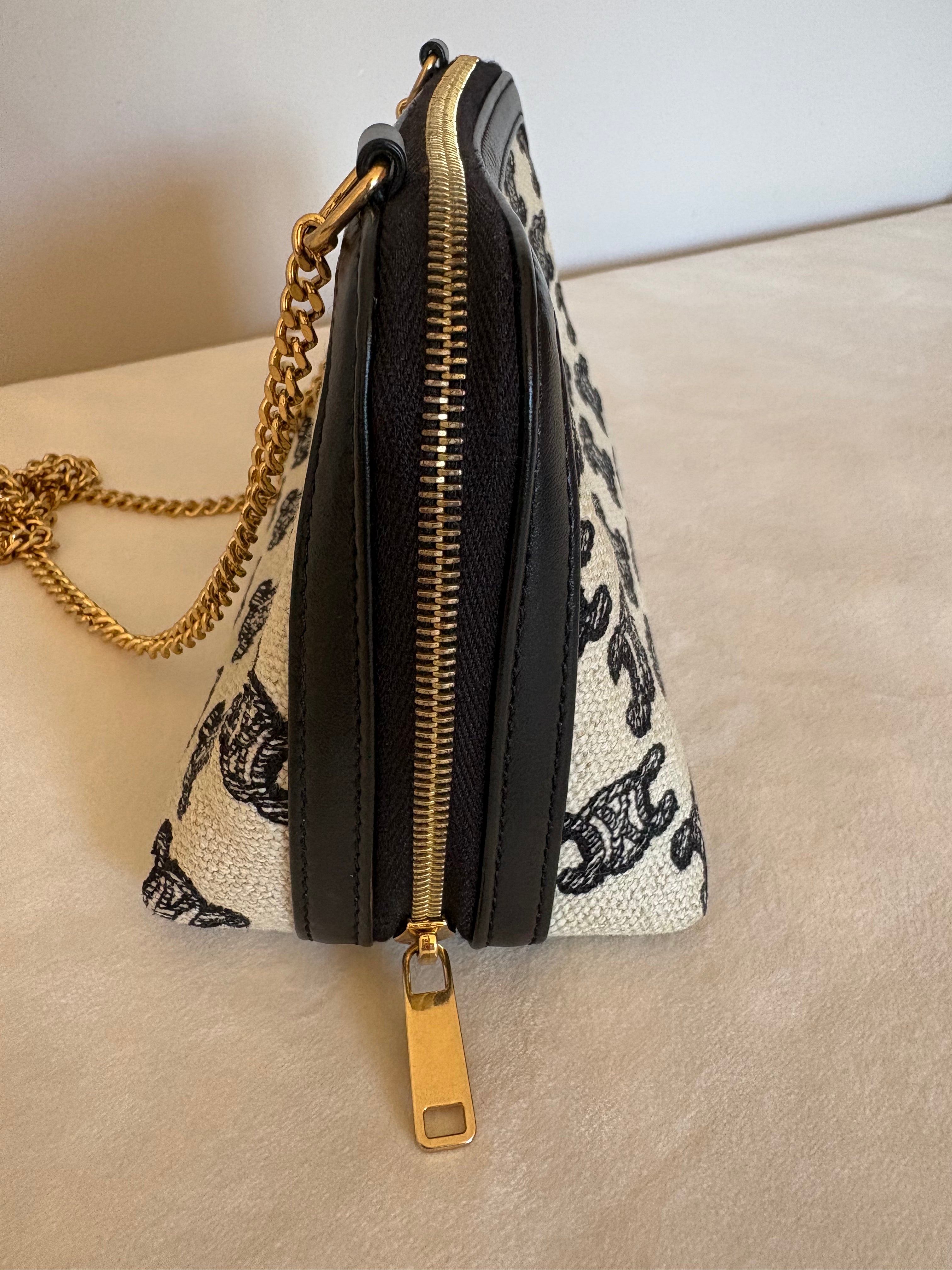 Celine Triomphe Canvas & Leather Chain Shoulder Bag Beige x