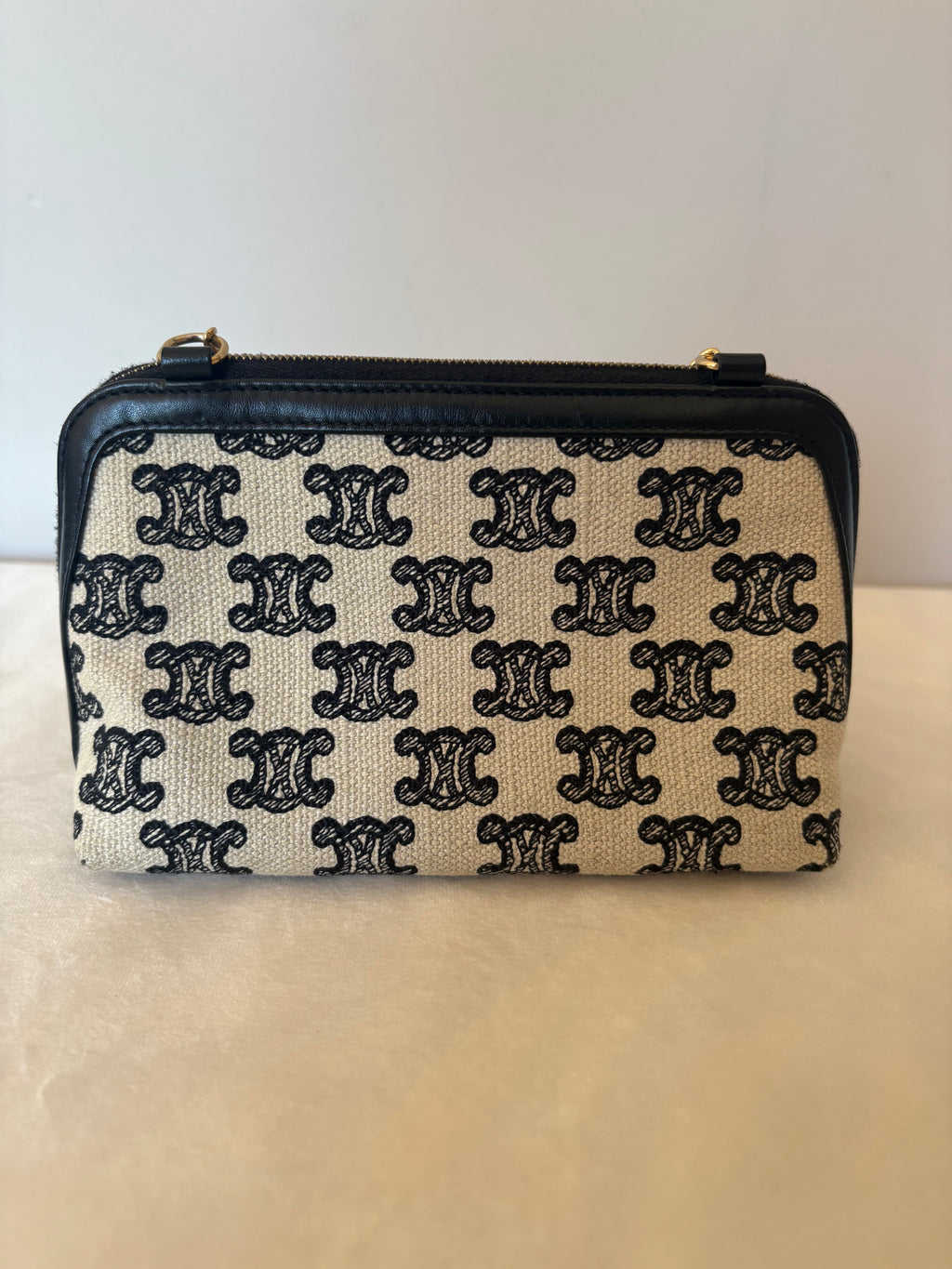 Celine Triomphe Canvas & Leather Chain Shoulder Bag Beige x