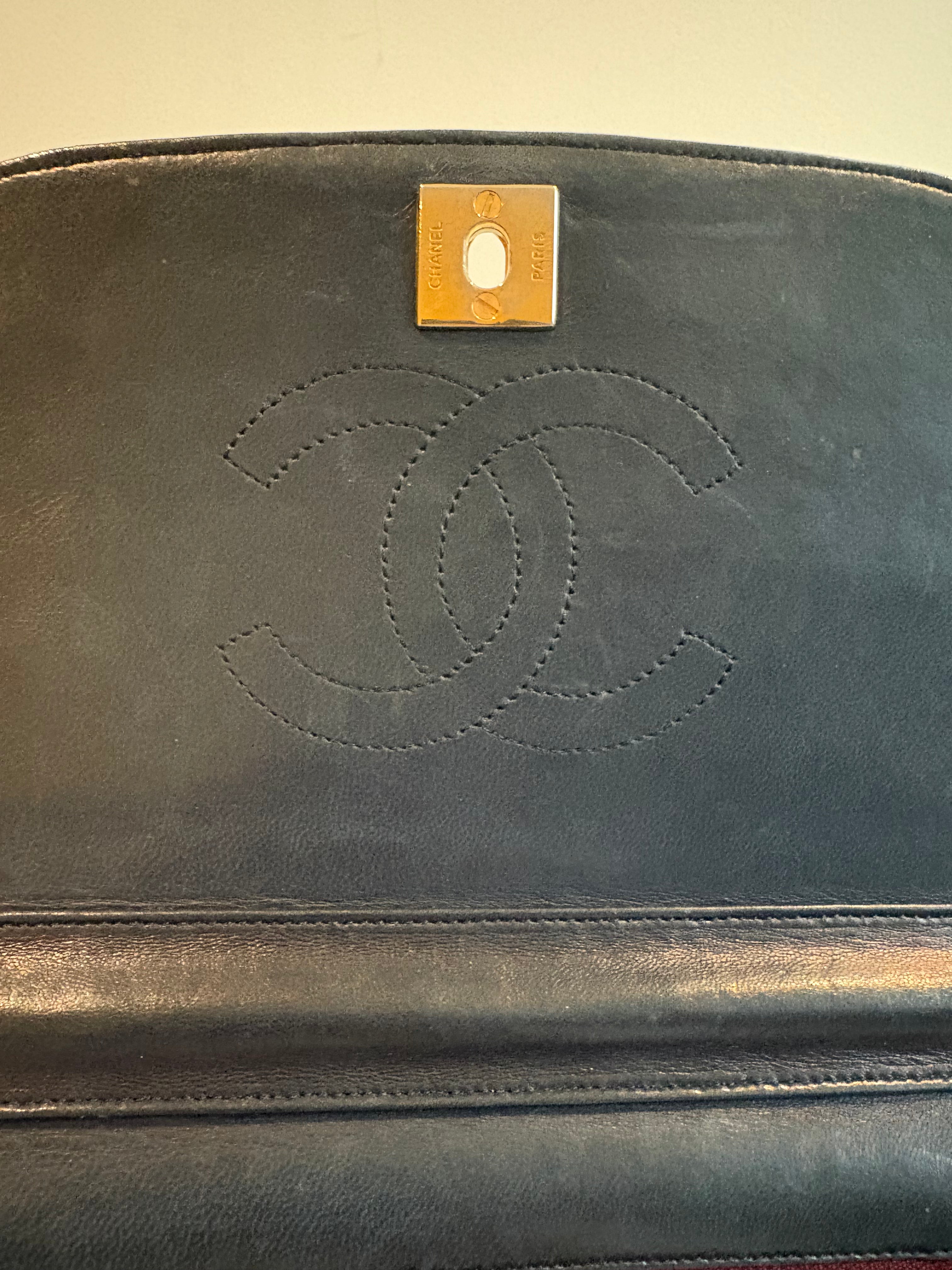 Chanel Half Moon Lambskin Chain Shoulder Bag Navy Blue Gold