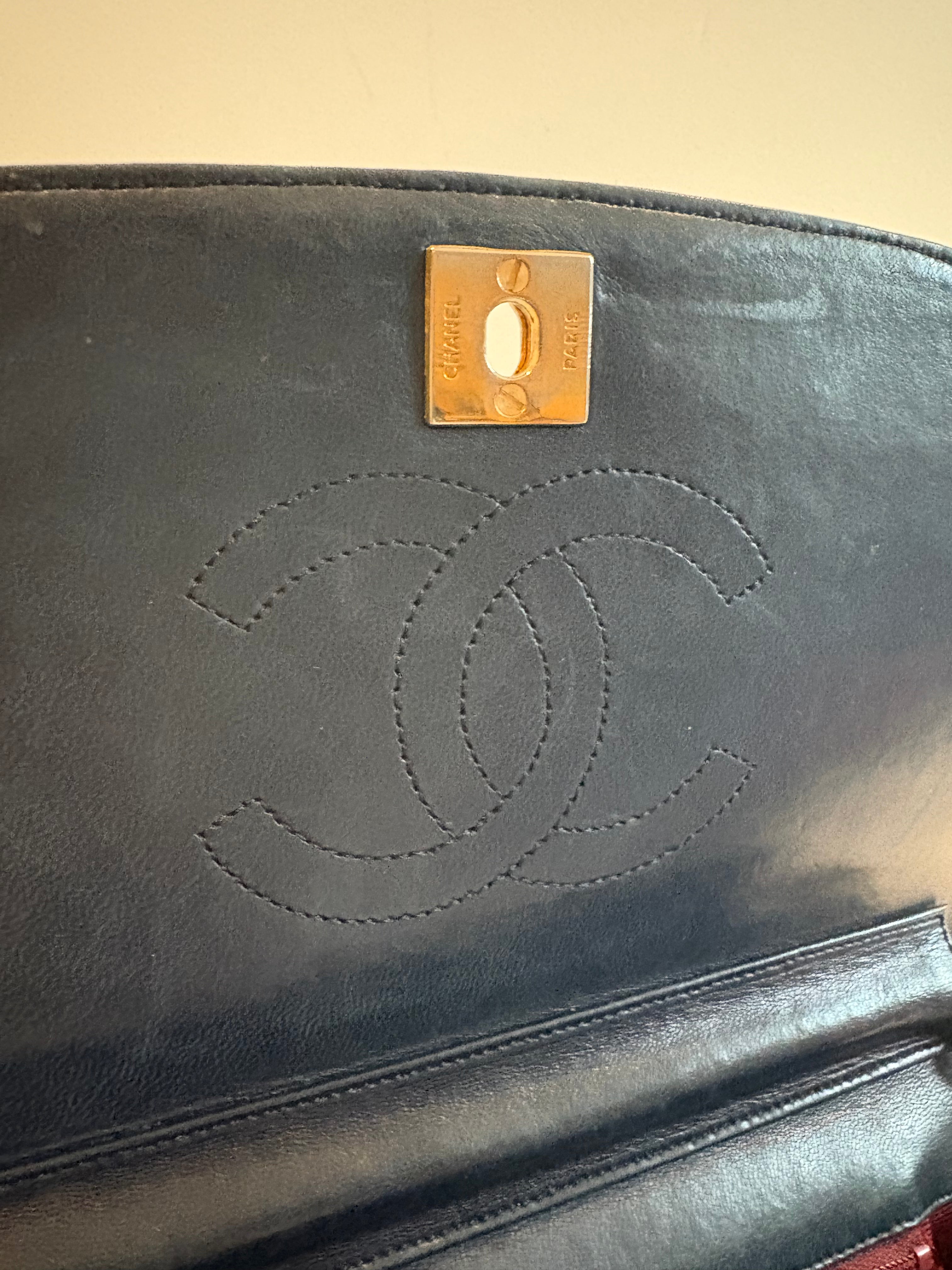Chanel Half Moon Lambskin Chain Shoulder Bag Navy Blue Gold