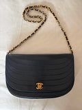 Chanel Half Moon Lambskin Chain Shoulder Bag Navy Blue Gold