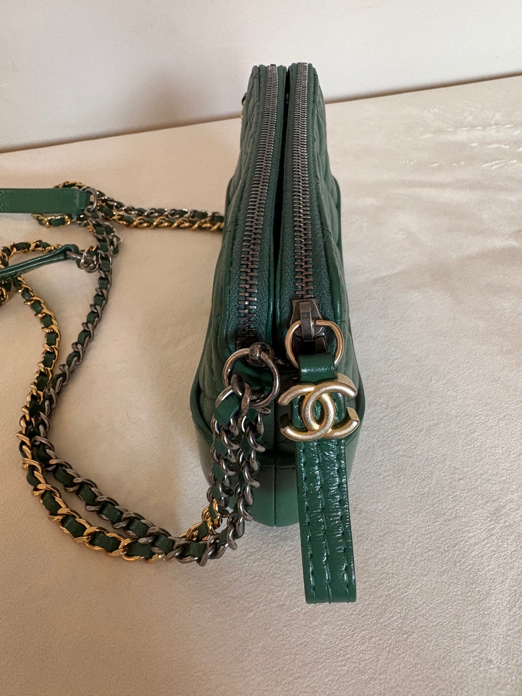 Chanel Matelassé Chain Shoulder Bag Green