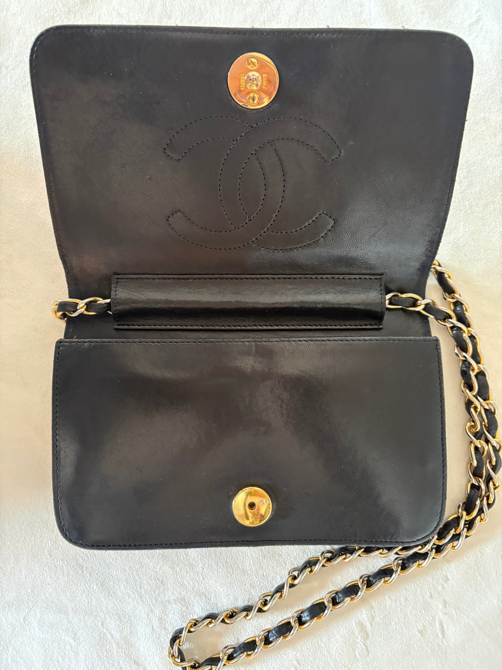Chanel Chantel Matelassé Lambskin Chain Shoulder Bag Black