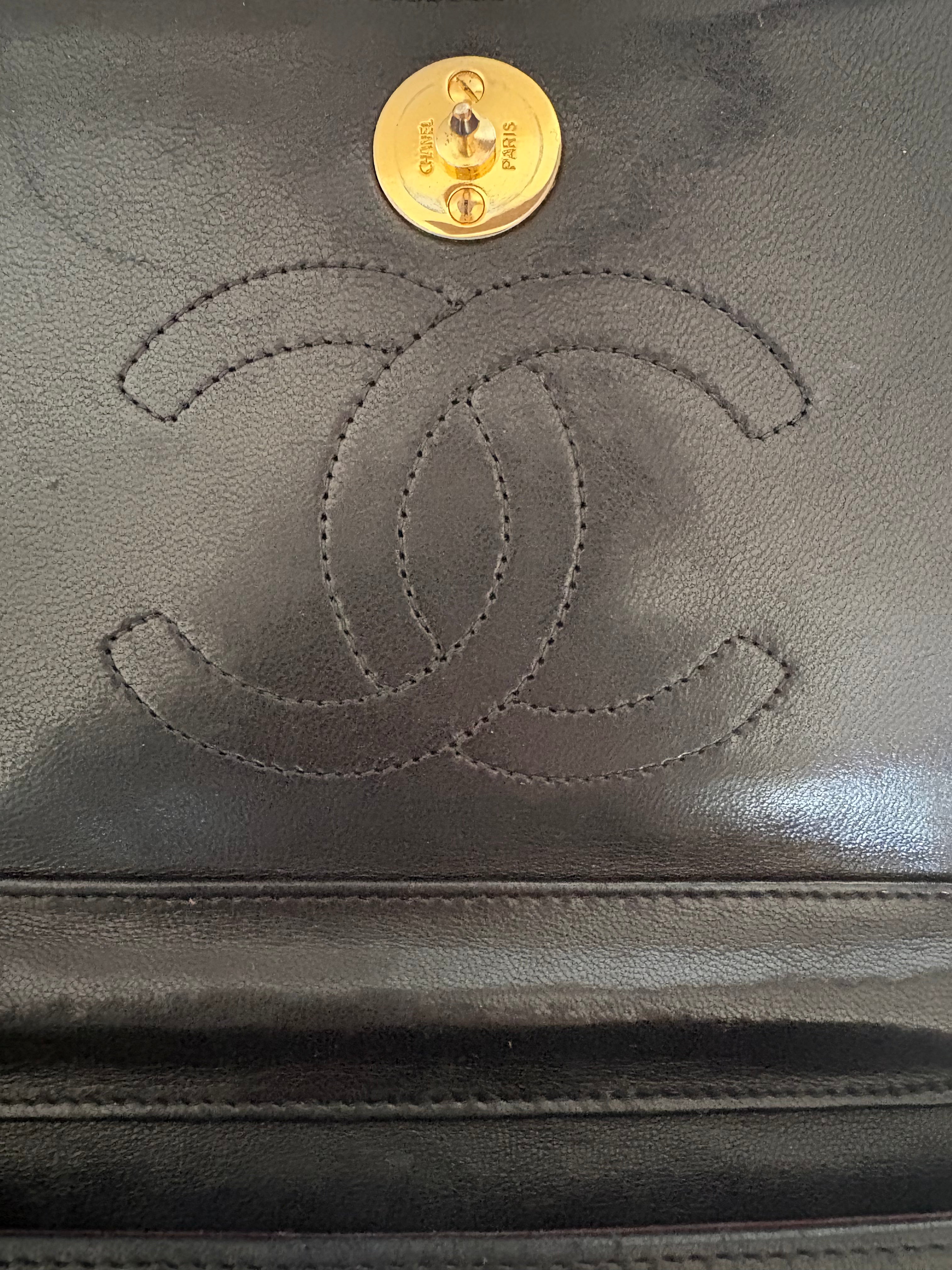 Chanel Chantel Matelassé Lambskin Chain Shoulder Bag Black