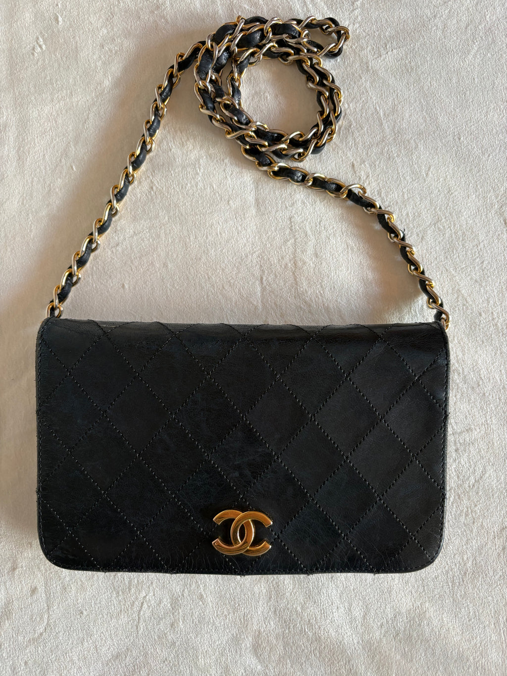 Chanel Chantel Matelassé Lambskin Chain Shoulder Bag Black