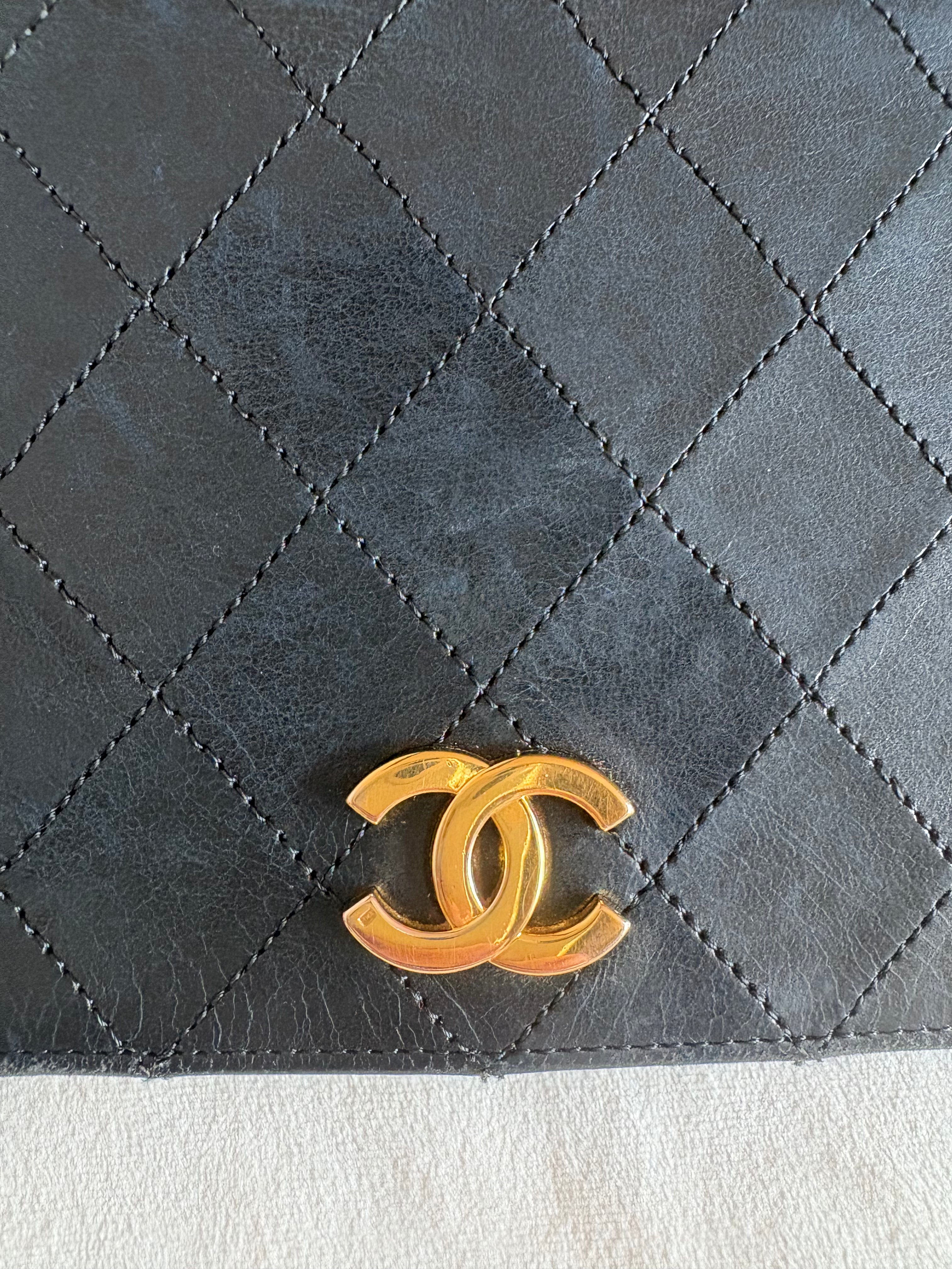 Chanel Chantel Matelassé Lambskin Chain Shoulder Bag Black
