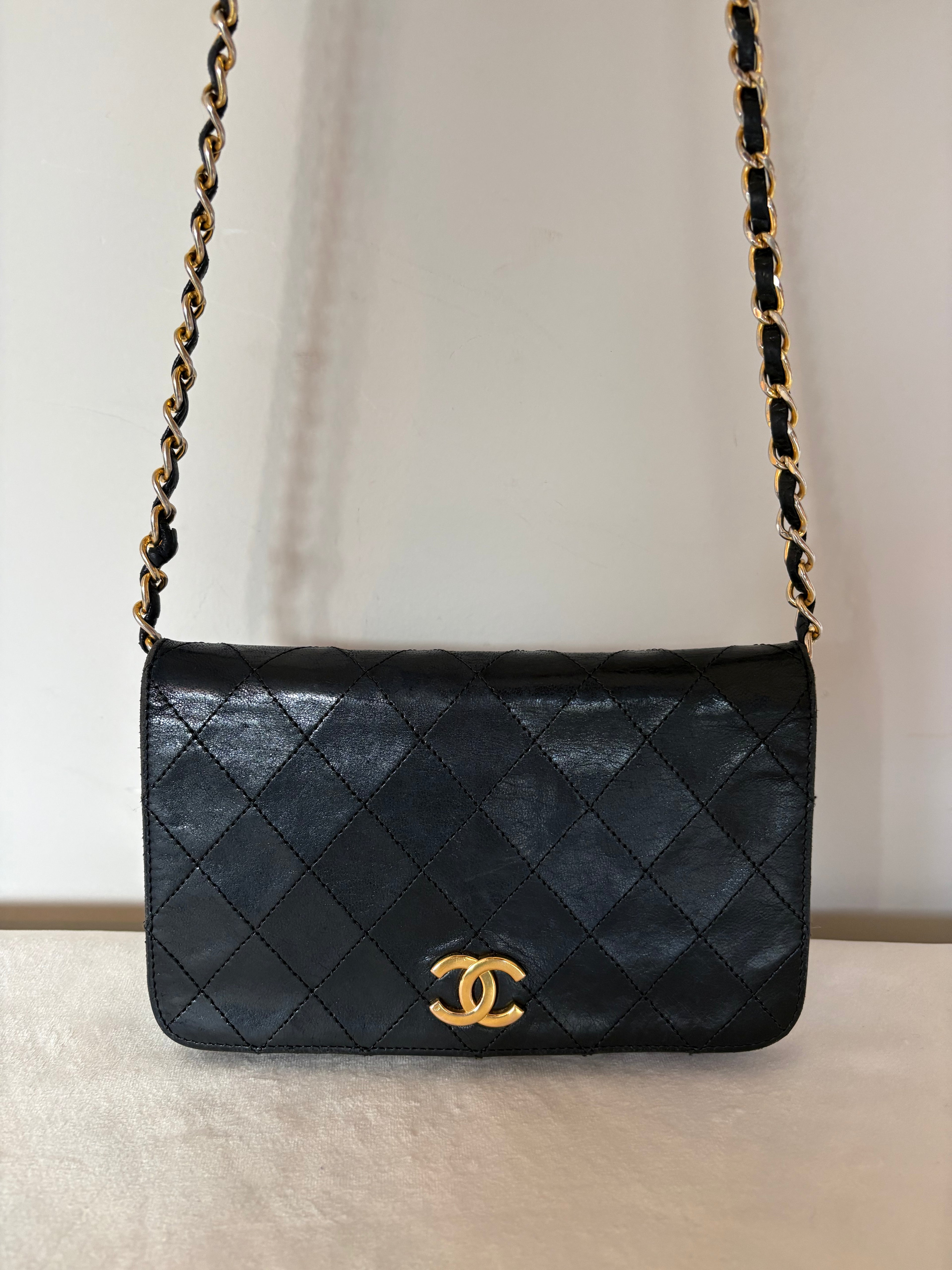 Chanel Chantel Matelassé Lambskin Chain Shoulder Bag Black