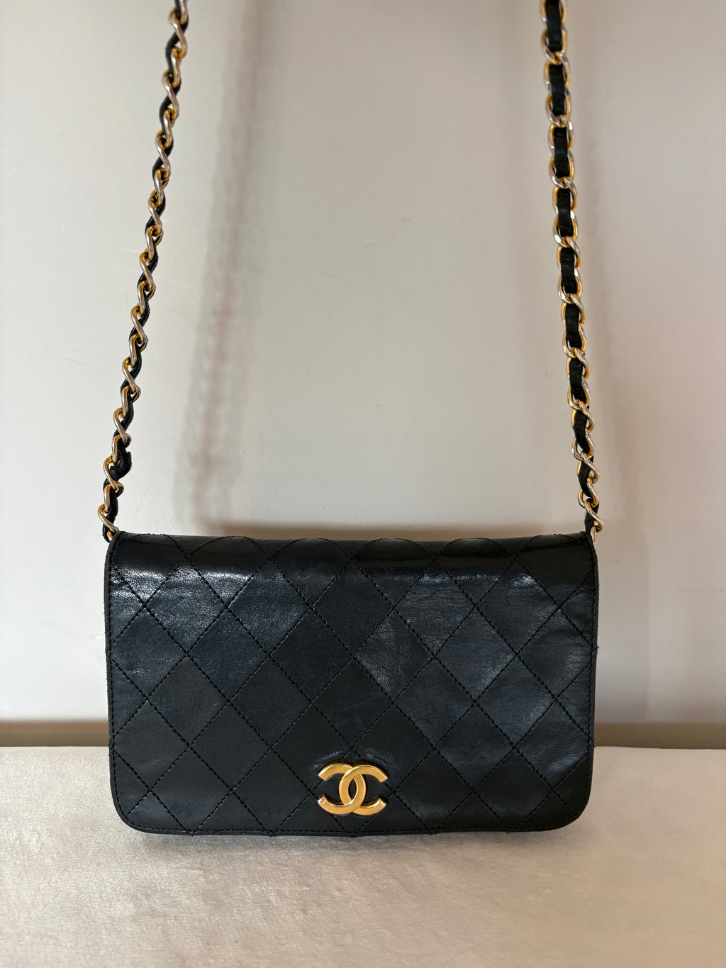 Chanel Chantel Matelassé Lambskin Chain Shoulder Bag Black