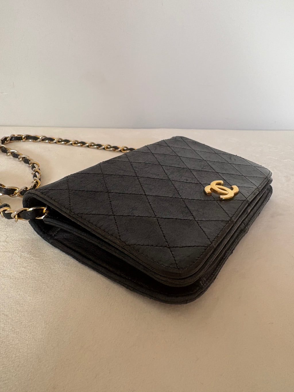 Chanel Chantel Matelassé Lambskin Chain Shoulder Bag Black