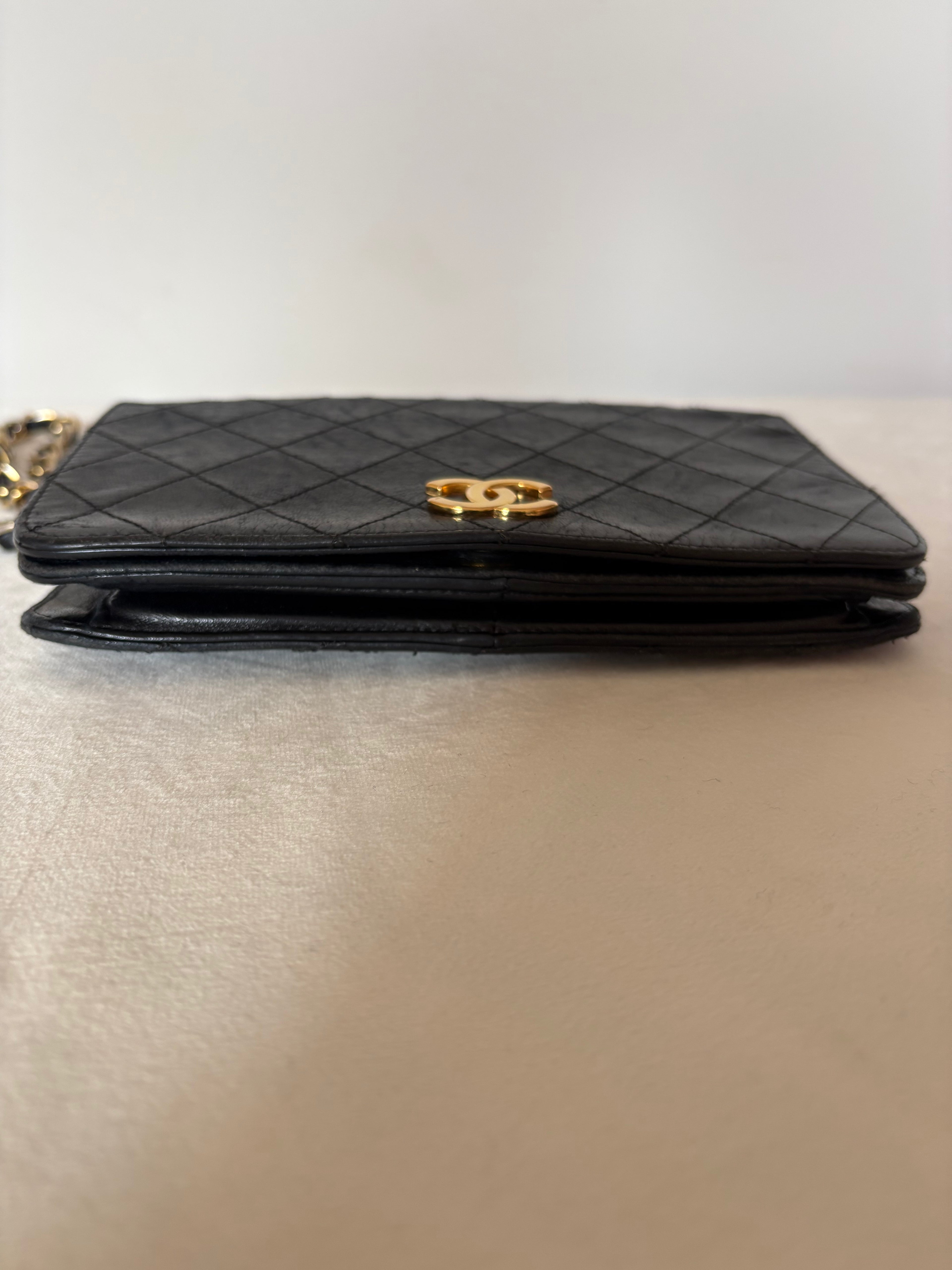 Chanel Chantel Matelassé Lambskin Chain Shoulder Bag Black