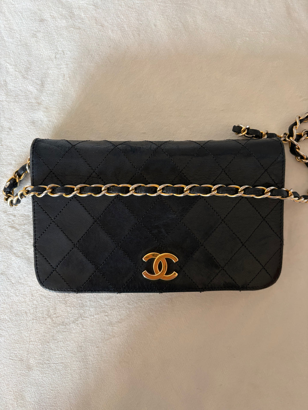 Chanel Chantel Matelassé Lambskin Chain Shoulder Bag Black