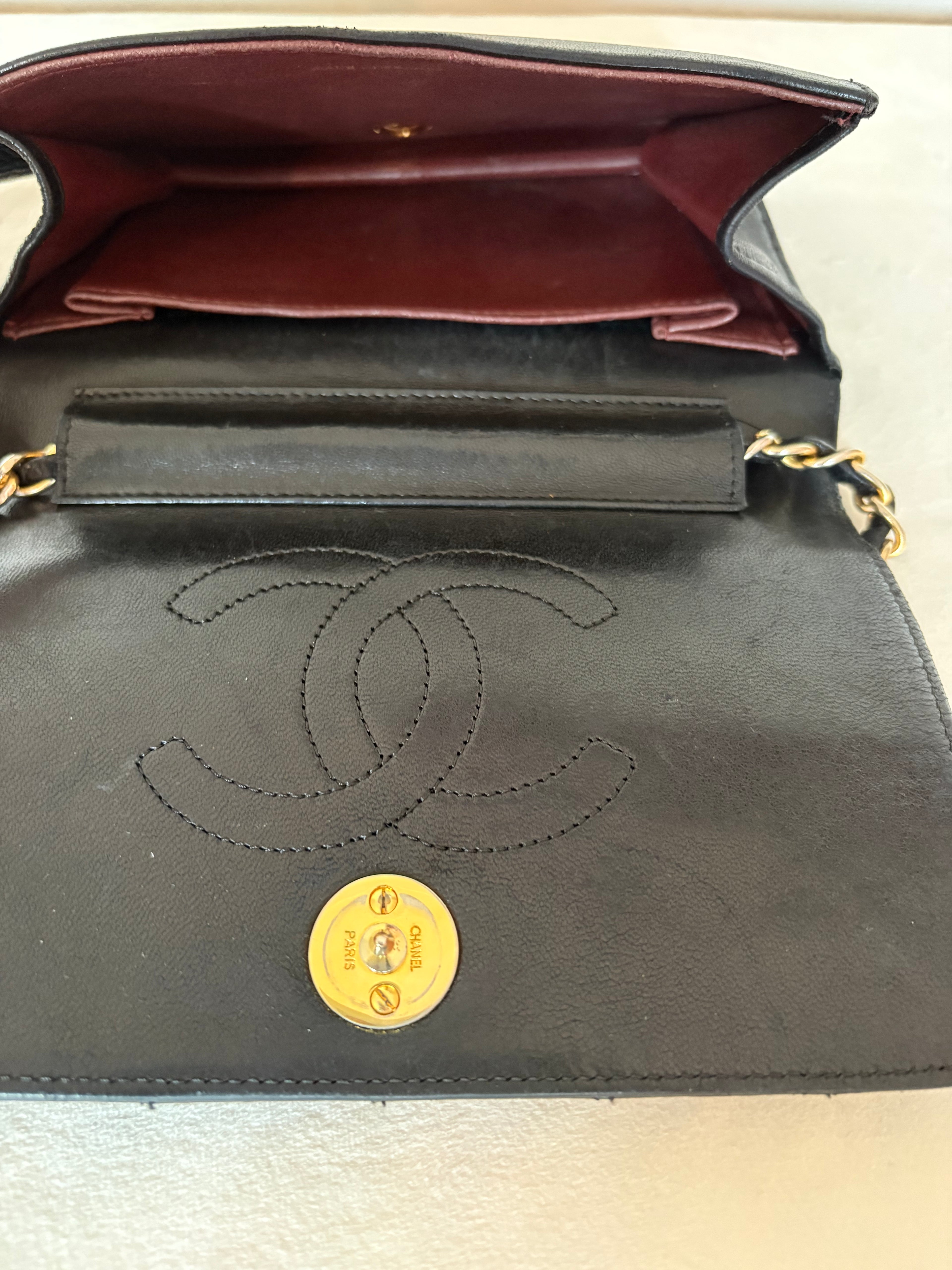 Chanel Chantel Matelassé Lambskin Chain Shoulder Bag Black