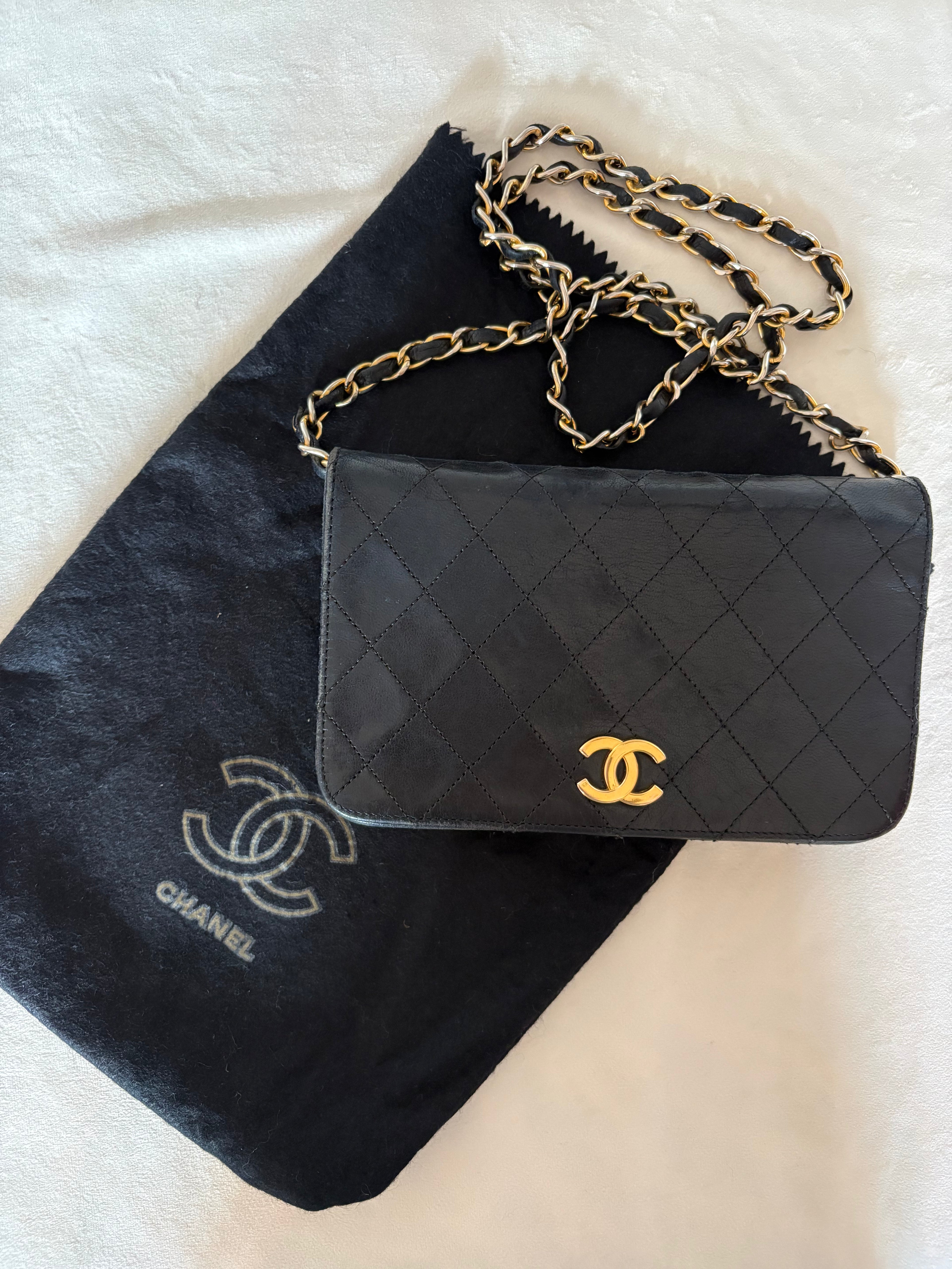 Chanel Chantel Matelassé Lambskin Chain Shoulder Bag Black