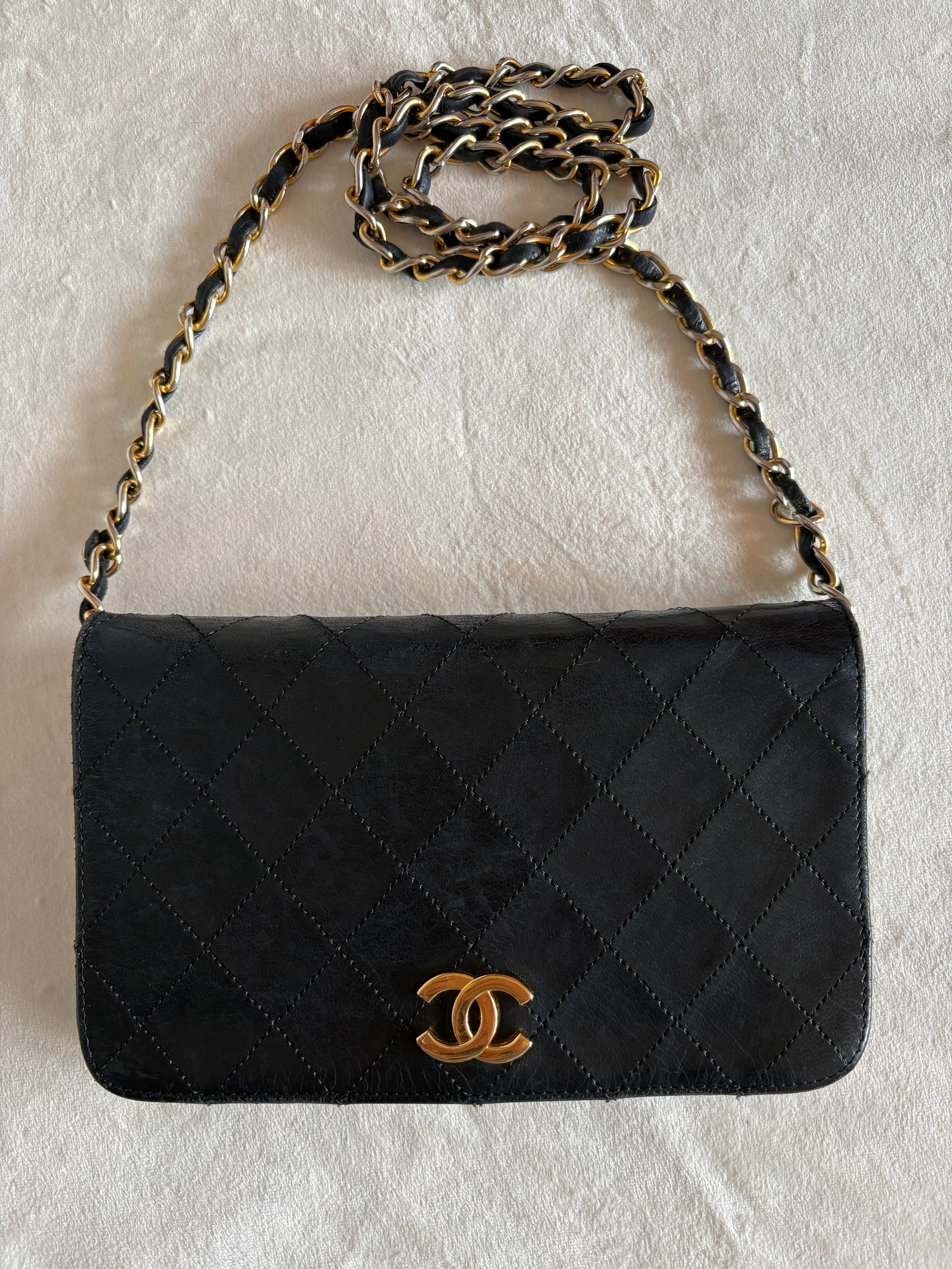 Chanel Chantel Matelassé Lambskin Chain Shoulder Bag Black
