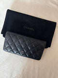 Chanel Matelasse Caviar Skin Long Wallet Black Silver Metal