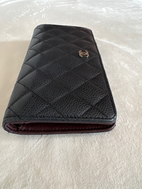 Chanel Matelasse Caviar Skin Long Wallet Black Silver Metal